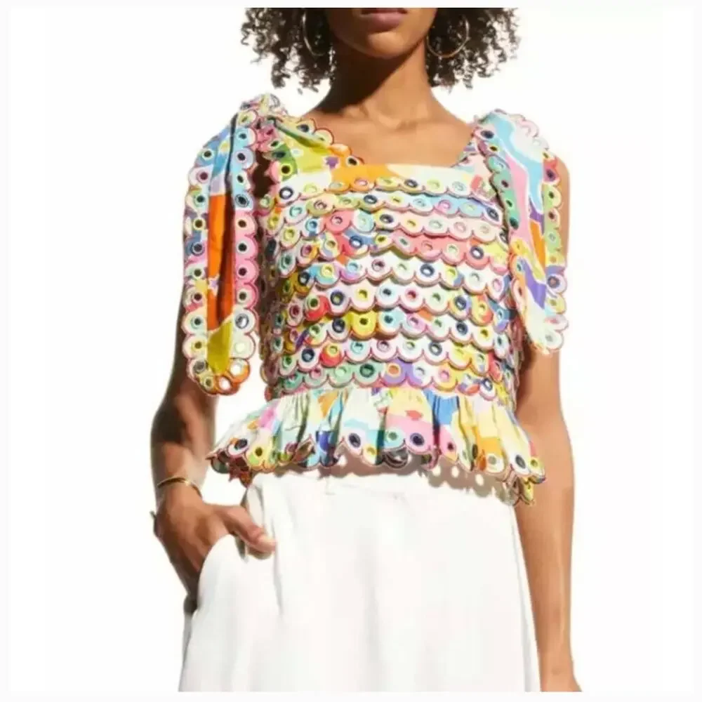 EUC $311 Celia B Maia Scalloped Crop Top in Multi - Picture 3 of 11